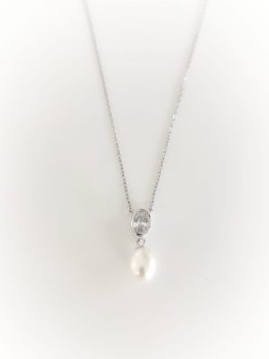 Colar pérola com pedra redonda