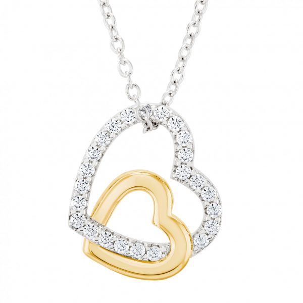 3 Colar Unike Dois Corações Bicolor