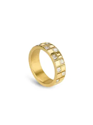 Anel One Chess Crystal Gold