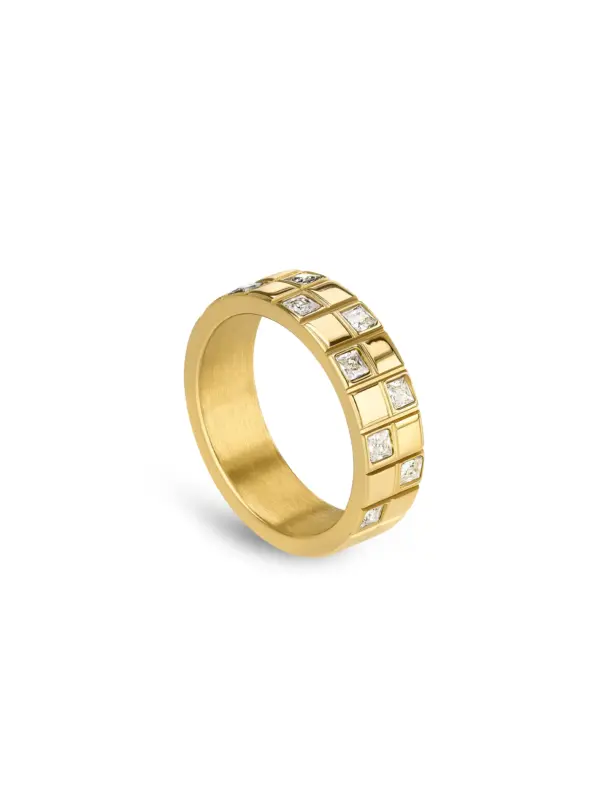 Anel One Chess Crystal Gold